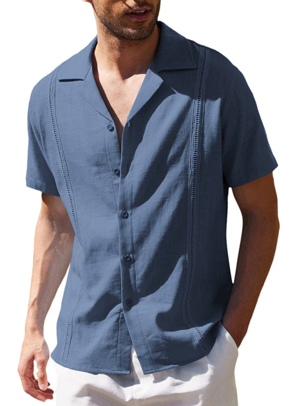 Men’s Loose Casual Linen Shirt Cuban Guayabera Short Sleeve Beach Shirt