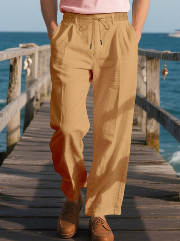 Men’s Loose Casual Relaxed Straight Linen Naples Gurga Breathable Trousers - Brown / S