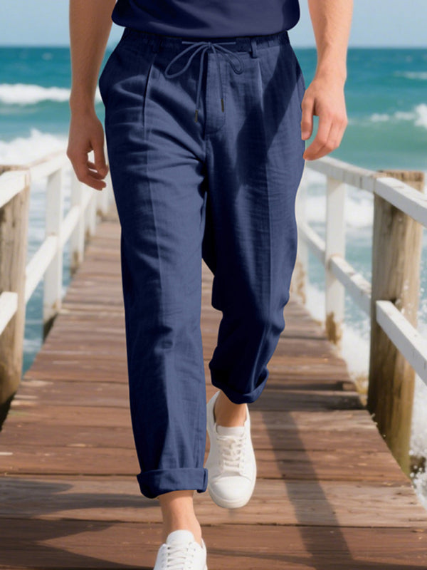 Men’s Loose Casual Relaxed Straight Linen Naples Gurga Breathable Trousers - Champlain color / S