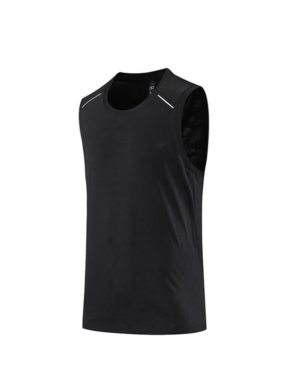 Men’s loose round neck breathable and quick-drying running sports vest - Black / M