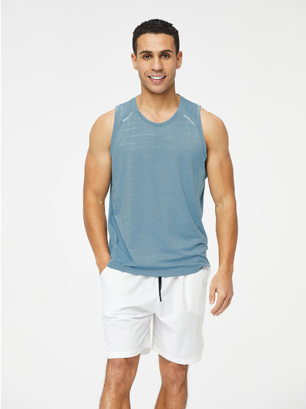 Men’s loose round neck breathable and quick-drying running sports vest - Blue / M