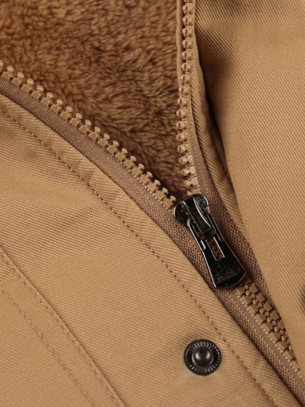 Men’s Mid-Length Loose Stand Collar Hooded Cotton Top Youth Men’s Jacket