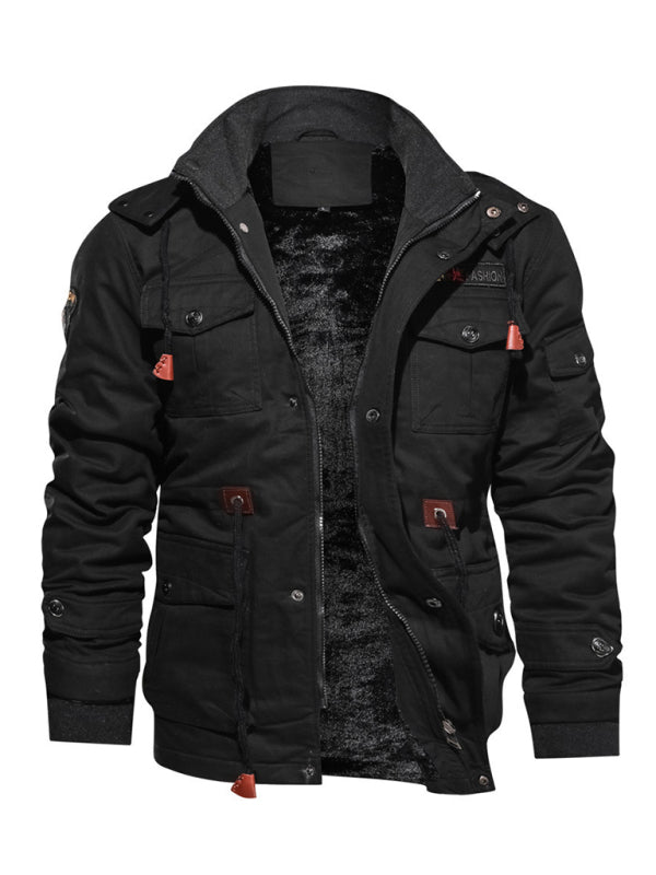 Men’s Mid-Length Loose Stand Collar Hooded Cotton Top Youth Men’s Jacket