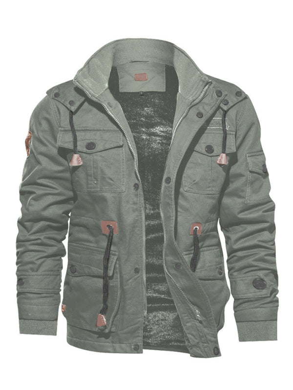 Men’s Mid-Length Loose Stand Collar Hooded Cotton Top Youth Men’s Jacket - Green / M