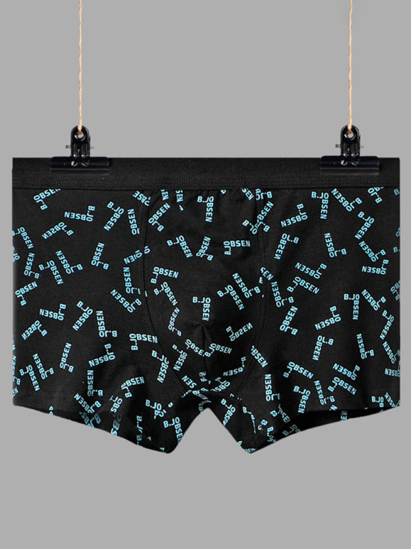 Men’s Mid Waist Cotton Breathable Print Boxer Briefs - Black / L