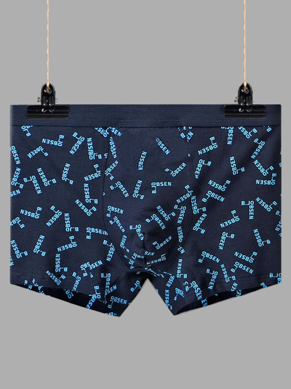 Men’s Mid Waist Cotton Breathable Print Boxer Briefs - Dark blue / XL