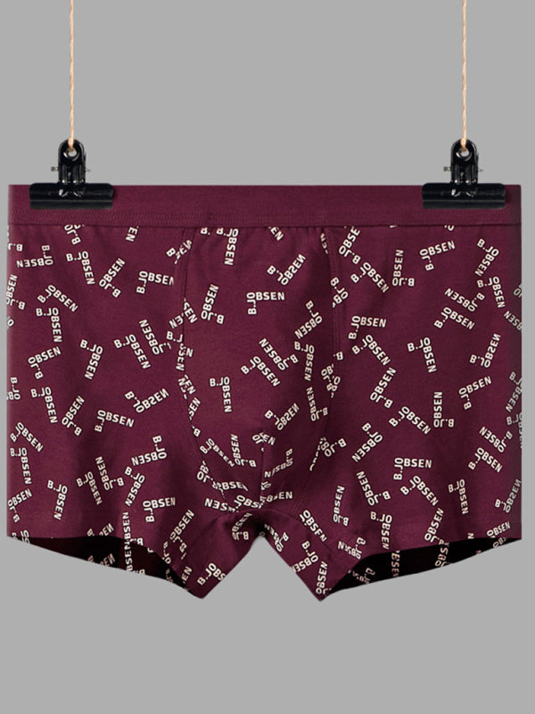 Men’s Mid Waist Cotton Breathable Print Boxer Briefs - Red / L