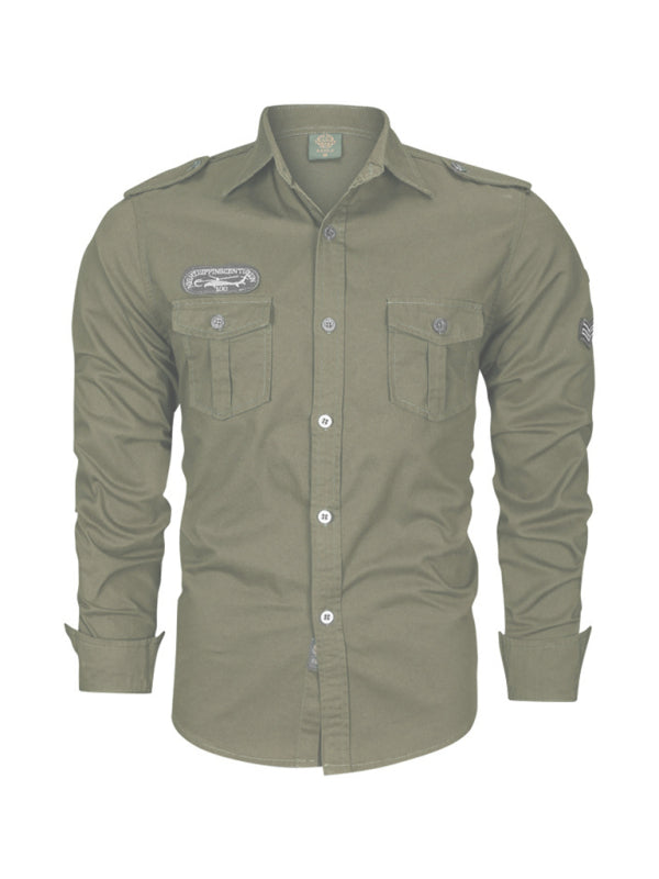 men’s military style cotton long sleeve shirt