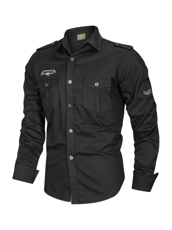 men’s military style cotton long sleeve shirt