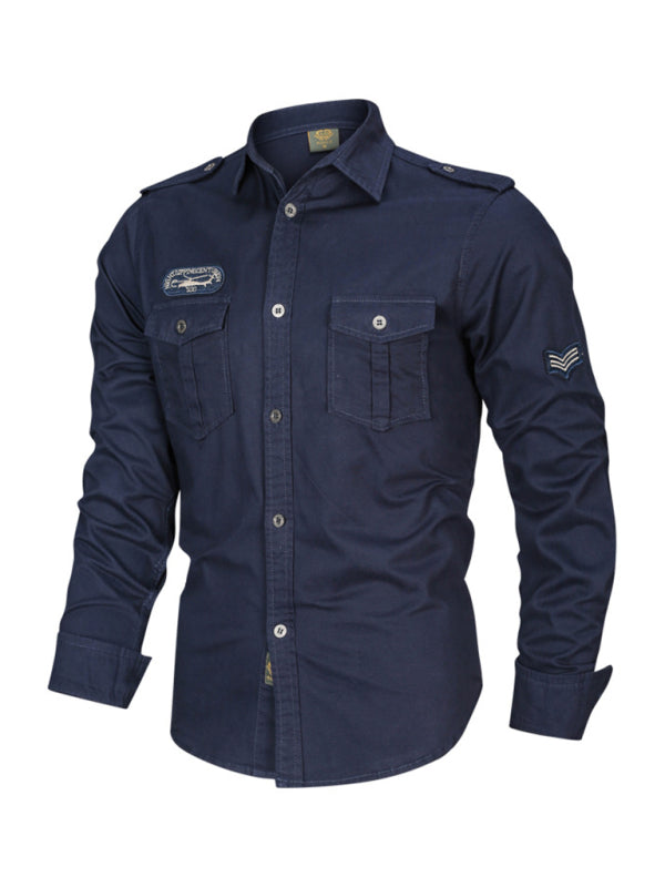 men’s military style cotton long sleeve shirt