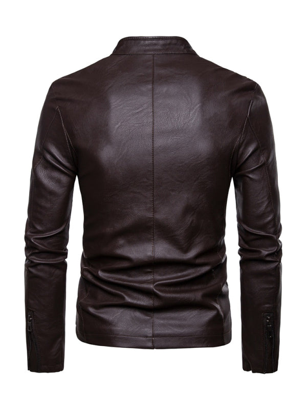 Men’s motorcycle zipper stand collar leather jacket