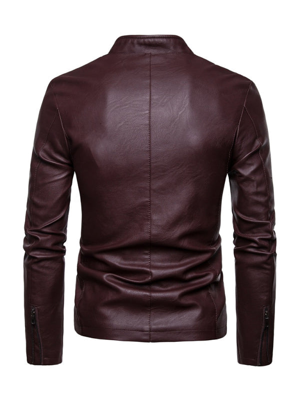 Men’s motorcycle zipper stand collar leather jacket