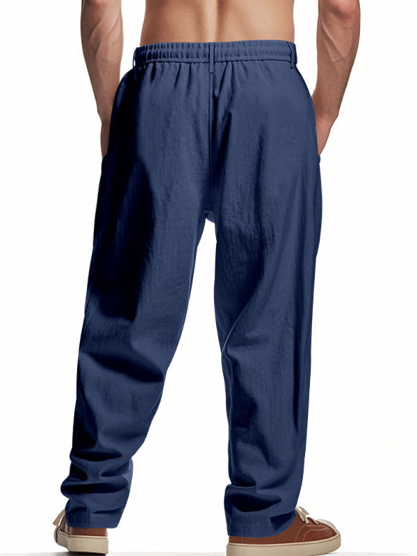 Men’s navy blue breathable linen loose casual trousers - Champlain color / S