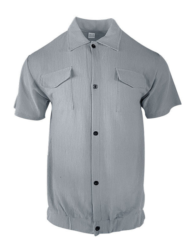 Men’s new cardigan front pocket casual short-sleeved shirt