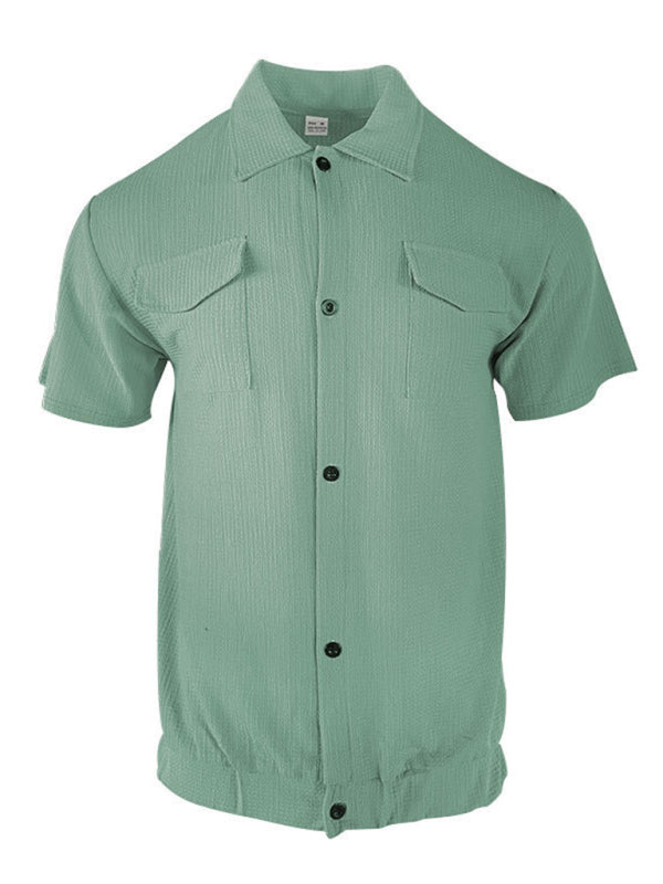 Men’s new cardigan front pocket casual short-sleeved shirt