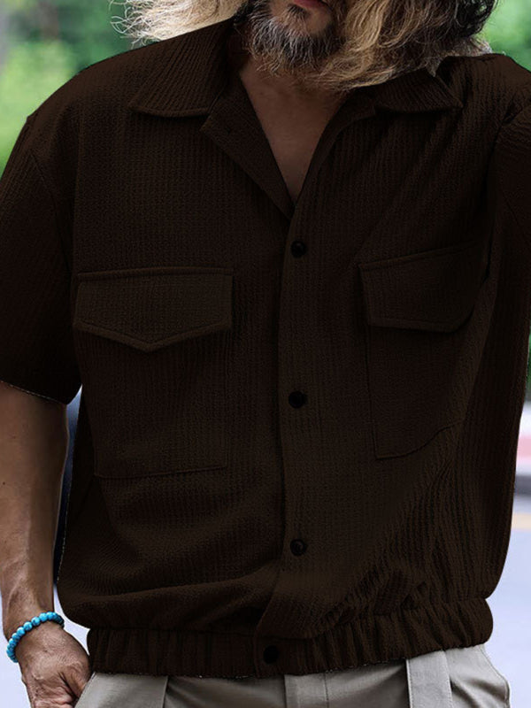 Men’s new cardigan front pocket casual short-sleeved shirt
