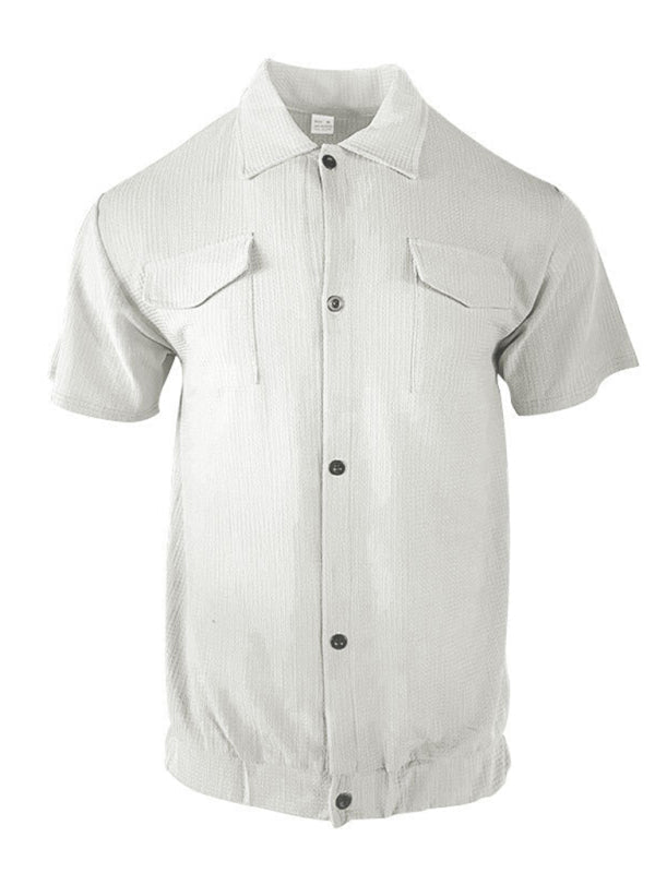 Men’s new cardigan front pocket casual short-sleeved shirt
