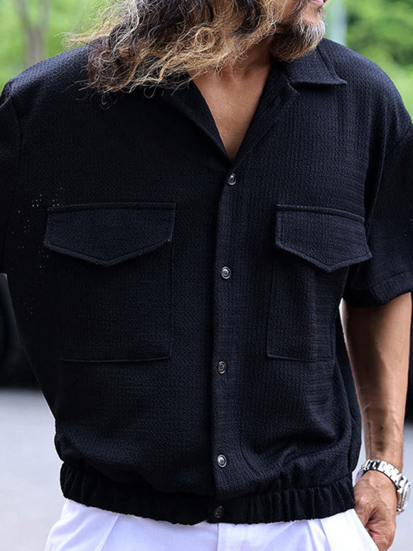 Men’s new cardigan front pocket casual short-sleeved shirt