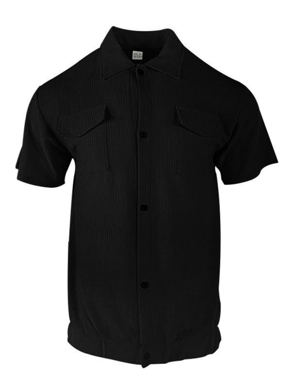Men’s new cardigan front pocket casual short-sleeved shirt