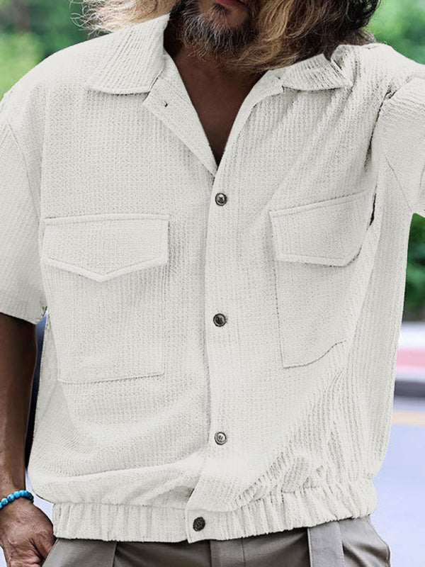 Men’s new cardigan front pocket casual short-sleeved shirt