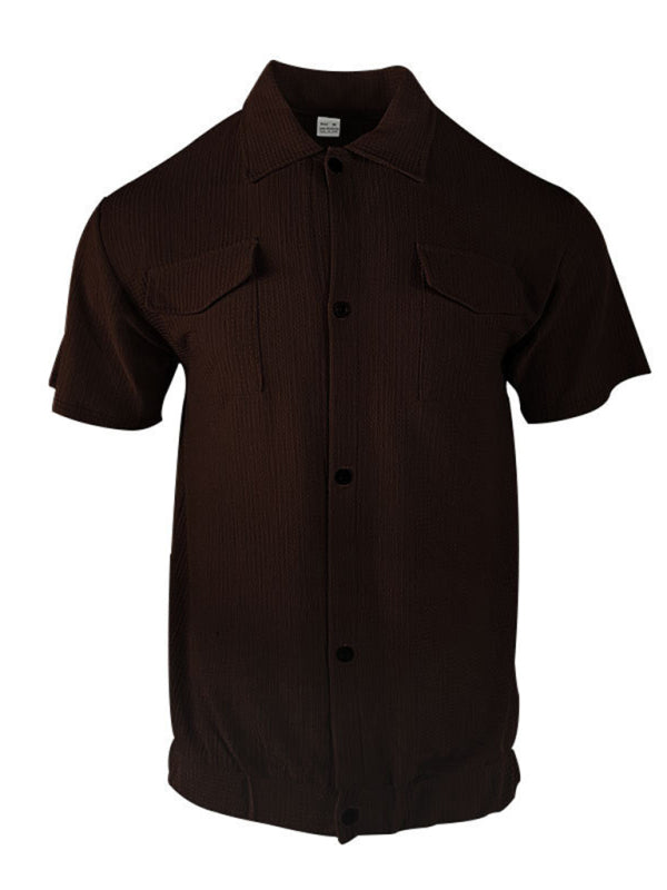 Men’s new cardigan front pocket casual short-sleeved shirt
