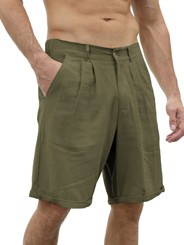 Men’s new casual beach shorts with buttons and elastic waist