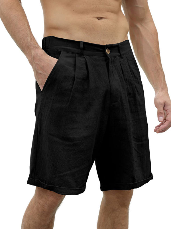 Men’s new casual beach shorts with buttons and elastic waist