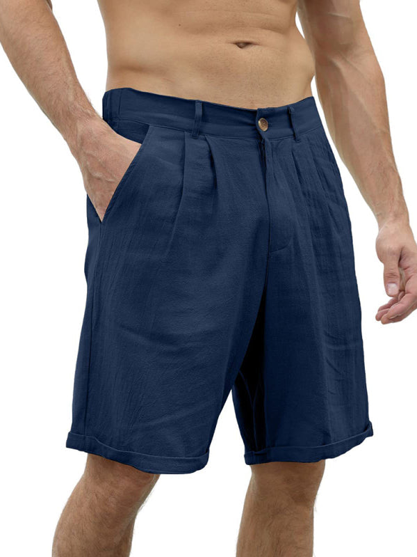 Men’s new casual beach shorts with buttons and elastic waist