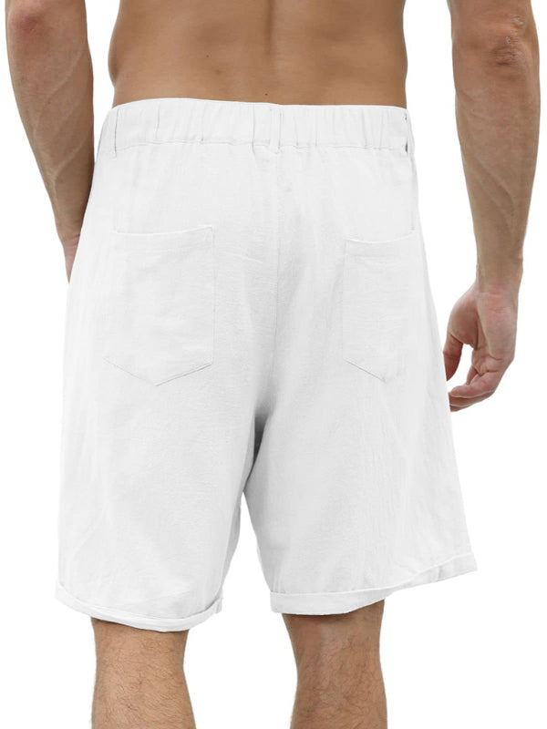 Men’s new casual beach shorts with buttons and elastic waist