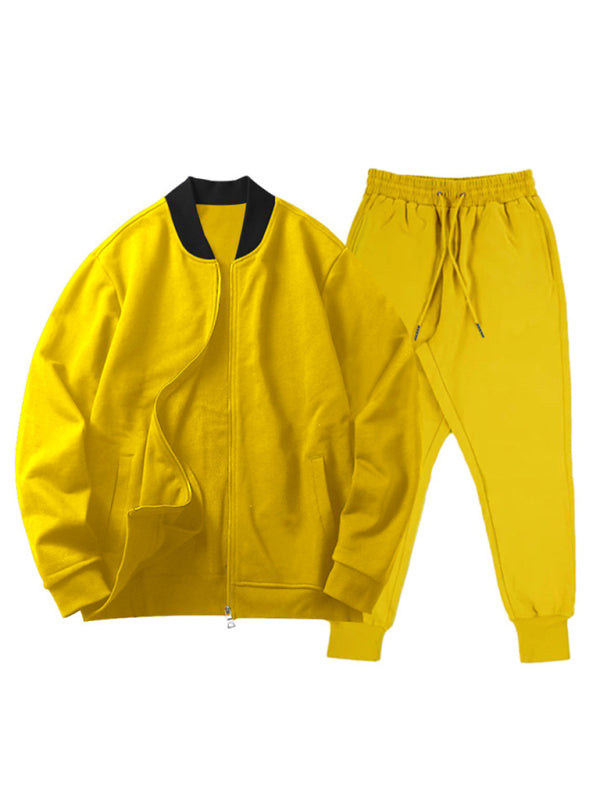 Men’s new casual solid color baseball collar jacket suit