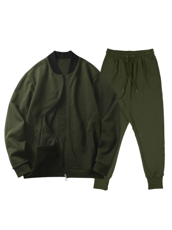 Men’s new casual solid color baseball collar jacket suit