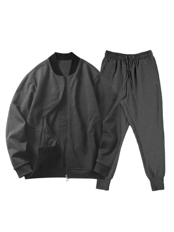 Men’s new casual solid color baseball collar jacket suit