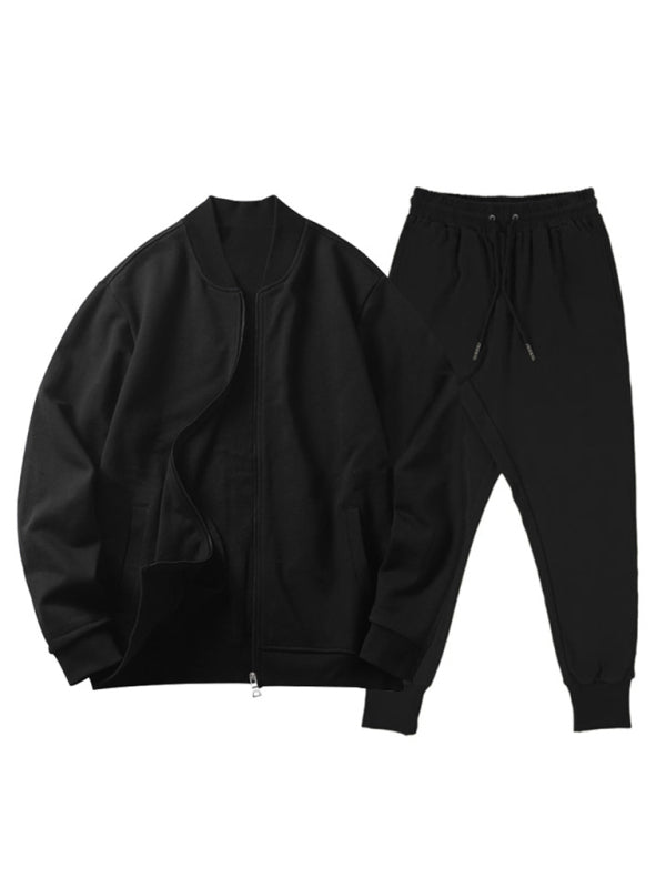Men’s new casual solid color baseball collar jacket suit