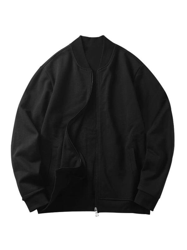Men’s new casual solid color baseball collar jacket suit