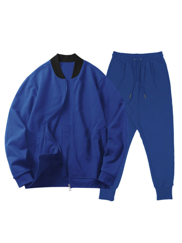 Men’s new casual solid color baseball collar jacket suit