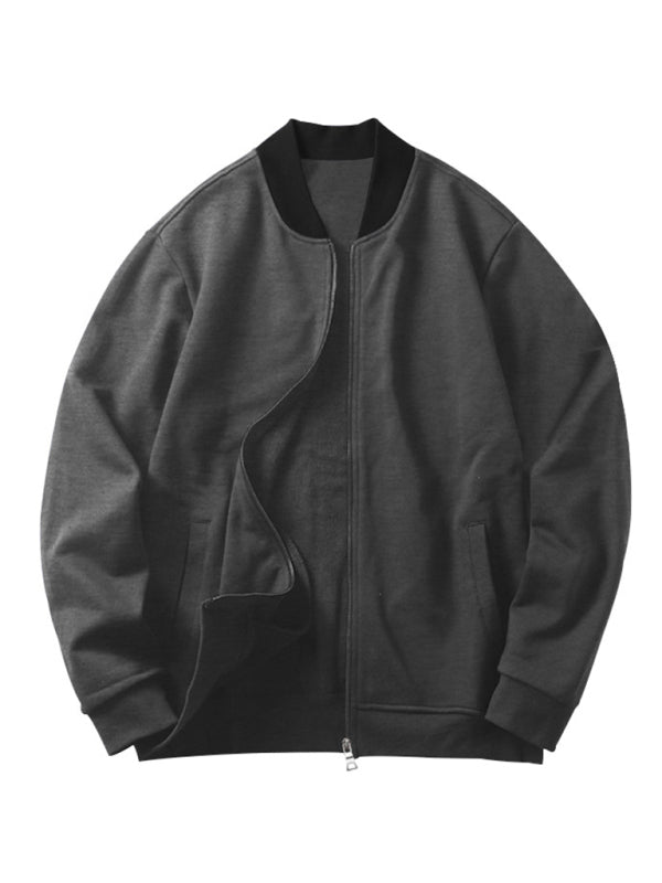 Men’s new casual solid color baseball collar jacket suit