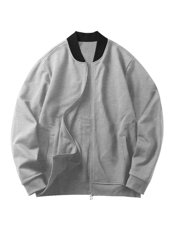 Men’s new casual solid color baseball collar jacket suit