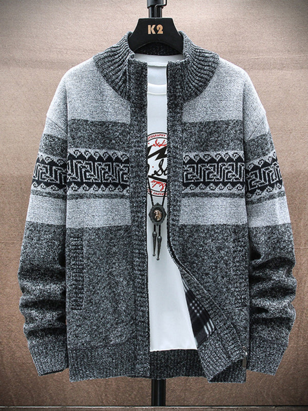 Men’s new fashion stand-up collar cardigan sweater zipper style sweater - Charcoal grey / M