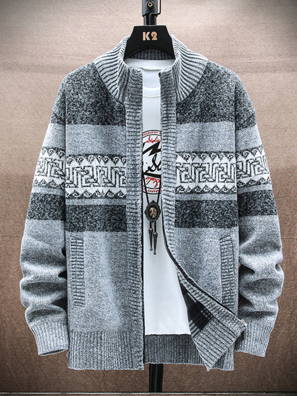 Men’s new fashion stand-up collar cardigan sweater zipper style sweater - Misty grey / M