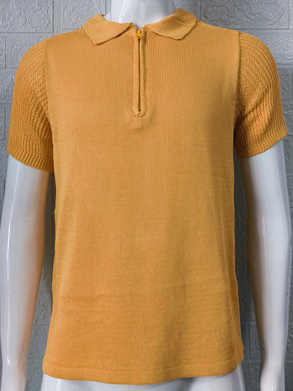 Men’s new knitted sweater slim fit polo collar short-sleeved top