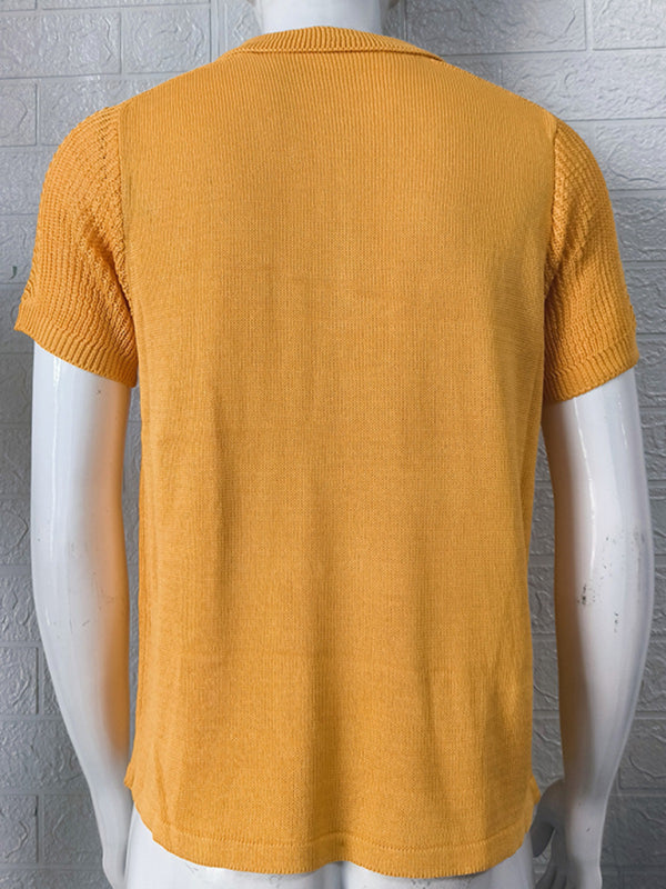 Men’s new knitted sweater slim fit polo collar short-sleeved top