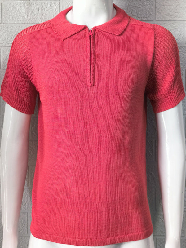 Men’s new knitted sweater slim fit polo collar short-sleeved top