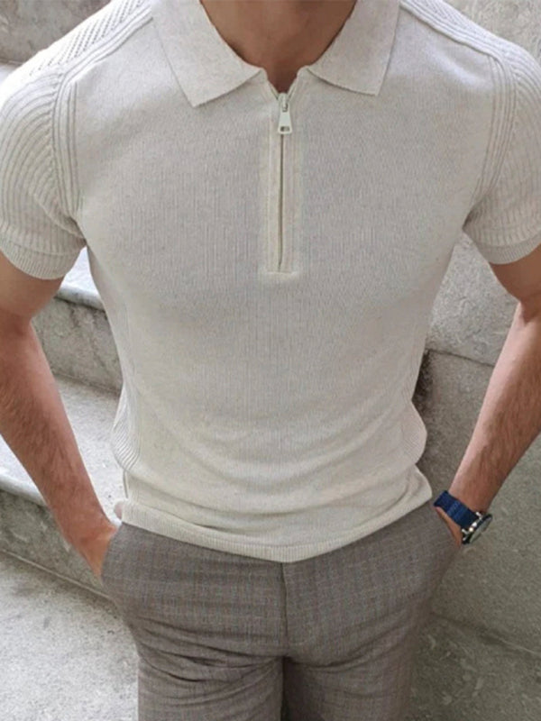 Men’s new knitted sweater slim fit polo collar short-sleeved top - Cream / M