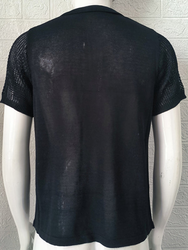 Men’s new knitted sweater slim fit polo collar short-sleeved top