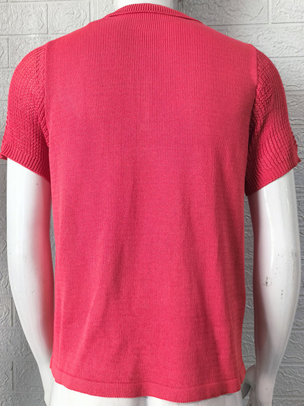 Men’s new knitted sweater slim fit polo collar short-sleeved top