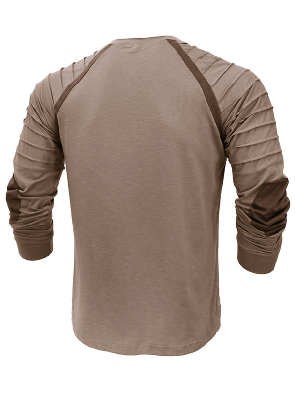 Men’s new long-sleeved Henry collar sports base T-shirt