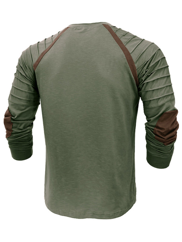 Men’s new long-sleeved Henry collar sports base T-shirt