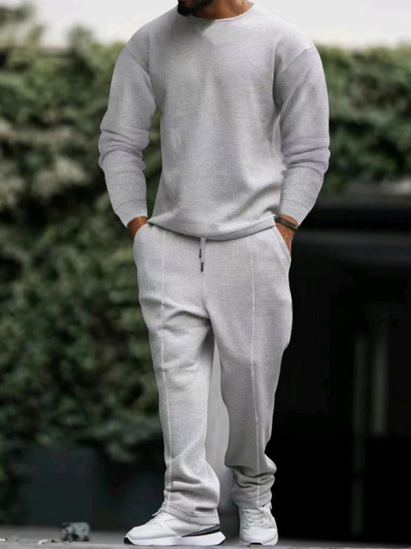 Men’s new long-sleeved trousers round-neck casual suit - Grey / M