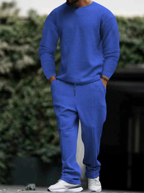 Men’s new long-sleeved trousers round-neck casual suit - Royal blue / M
