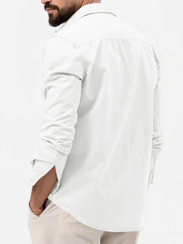 Men’s new multi-pocket casual long-sleeved shirt top